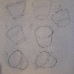 A preview of traditional sketches depicting a bucket shape at various angles
